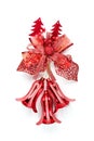 Red christmas bell decoration hanging on white Royalty Free Stock Photo