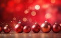 Red Christmas blurred background with red balls. Simple holiday Merry Christmas background