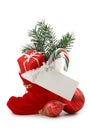 Red Christmas boot with gift Royalty Free Stock Photo