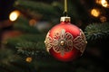 Red Christmas bulb and tree branch Royalty Free Stock Photo