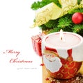 Red Christmas candle on festive background Royalty Free Stock Photo