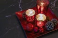 Red christmas candles decoration on the table. Royalty Free Stock Photo