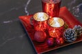 Red christmas candles decoration on the table. Royalty Free Stock Photo