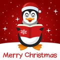 Red Christmas Card Cute Penguin