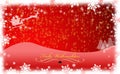 Red Christmas card with Santa Claus, snowflakes as a border and fir trees