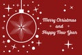 Red Christmas card with text Merry Christmas, festive christmas winter banner illustration with christmas ball