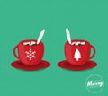 Red Christmas coffee mugs. Vector illustration Royalty Free Stock Photo