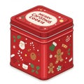 Red Christmas Cookie Tin with Festive Designs Royalty Free Stock Photo