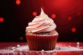Red christmas cupcake, candy cane and christmas decoration. AI generated Royalty Free Stock Photo