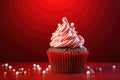 Red christmas cupcake, candy cane and christmas decoration. AI generated Royalty Free Stock Photo