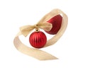 Red christmas decoration balls with gold ribbon Royalty Free Stock Photo