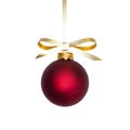 Red Christmas decoration bauble with ribbon bow isolated on white background. Royalty Free Stock Photo