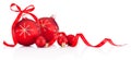 Red Christmas decoration baubles with ribbon bow isolated on white background Royalty Free Stock Photo