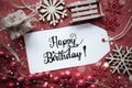 Red Christmas Decoration, Label With Happy Birthday Royalty Free Stock Photo