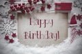 Red Christmas Decoration, Snow, English Happy Birthday Royalty Free Stock Photo