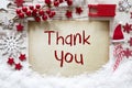 Red Christmas Decoration, Snow, English Text Thank You Royalty Free Stock Photo