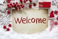Red Christmas Decoration, Snow, English Text Welcome Royalty Free Stock Photo