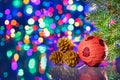 Red Christmas decorations ball with spruce Royalty Free Stock Photo