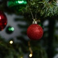 red Christmas decorations on a christmas tree Royalty Free Stock Photo