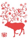Red Christmas deer tree branch antlers presents