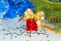 Red Christmas gift with a bow Royalty Free Stock Photo