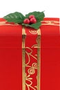 Red Christmas gift box with gold ribbon Royalty Free Stock Photo