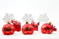 Red christmas gifts and baubles with snowflakes on snow Royalty Free Stock Photo