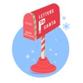 Red Christmas mailbox on stick for letters to Santa Claus. Festive decorative object in cartoon style. Vector Royalty Free Stock Photo