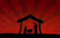 Red Christmas Nativity scene. Greeting card background. Royalty Free Stock Photo