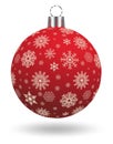 Red Christmas ornament or ball vector with snowflakes on isolated white background. Royalty Free Stock Photo