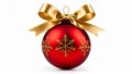 Red Christmas ornament with gold bow and snowflake design isolated on white background Royalty Free Stock Photo