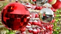 Red christmas ornament hanging from a tree Royalty Free Stock Photo