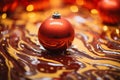 a red christmas ornament sitting on top of a shiny surface