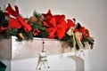 Red Christmas Poinsettia over Fireplace, Christmas Decorating