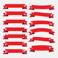 Red Christmas ribbon banners with snowflakes set Royalty Free Stock Photo