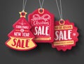 Red Christmas sale paper tags vector set with different shapes and hand drawn elements Royalty Free Stock Photo