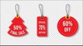 Red Christmas Sale Tags Set with different shapes for christmas holiday shopping promotion hanging with black Colors. Vector Royalty Free Stock Photo