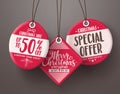 Red christmas sale tags vector set hanging with different sale Royalty Free Stock Photo