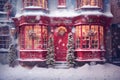 Red Christmas shop. Ai generated image