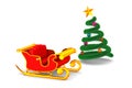 Red christmas sled and tree on white background. Isolated 3D illustration Royalty Free Stock Photo