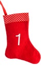 Red christmas sock for gifts. advent symbol Royalty Free Stock Photo