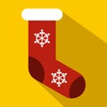 Red Christmas sock icon, flat style Royalty Free Stock Photo