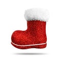 Red christmas sock with shiny texture isolated on white background. Christmas stocking or shoes. Royalty Free Stock Photo