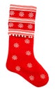 Red christmas sock with snowflakes for gifts. Holidays symbol Royalty Free Stock Photo