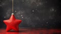 Red Christmas Star Ornament Hanging on Starry Backdrop Royalty Free Stock Photo