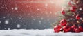 Red Christmas theme poster, copy space with christmas tree and snowfall Royalty Free Stock Photo