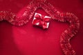 Red Christmas Present Tinsel Background Royalty Free Stock Photo