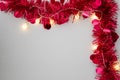 Red Christmas Tinsel and String Lights Border on White Background Royalty Free Stock Photo