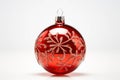 A red Christmas tree bauble glass ball with pattern isolated on white background Royalty Free Stock Photo