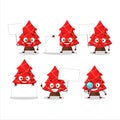 Red christmas tree cartoon character bring information board Royalty Free Stock Photo